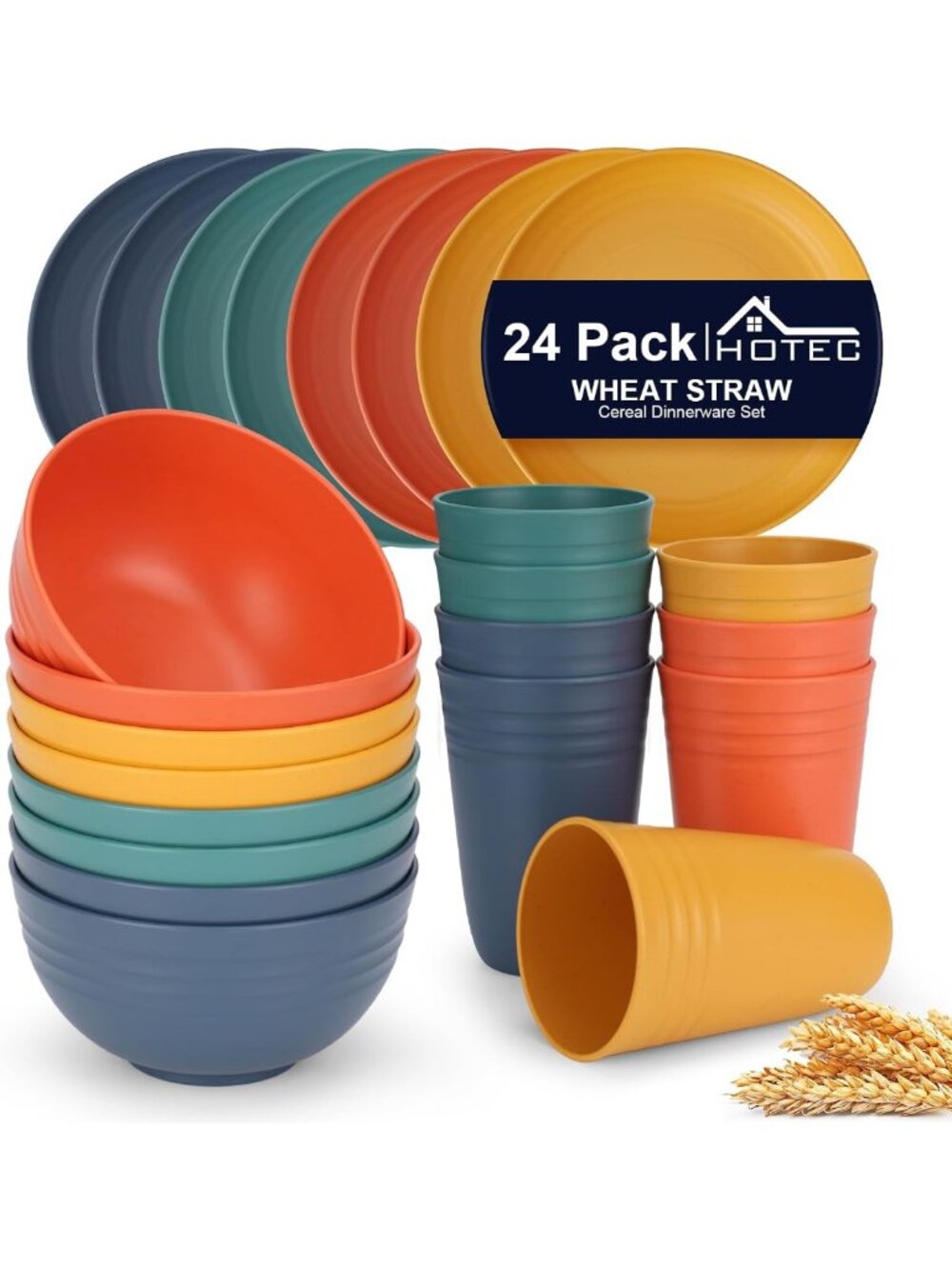 Colorful 24-Pack Wheat Straw Dinnerware Set - Eco-Friendly, Reusable